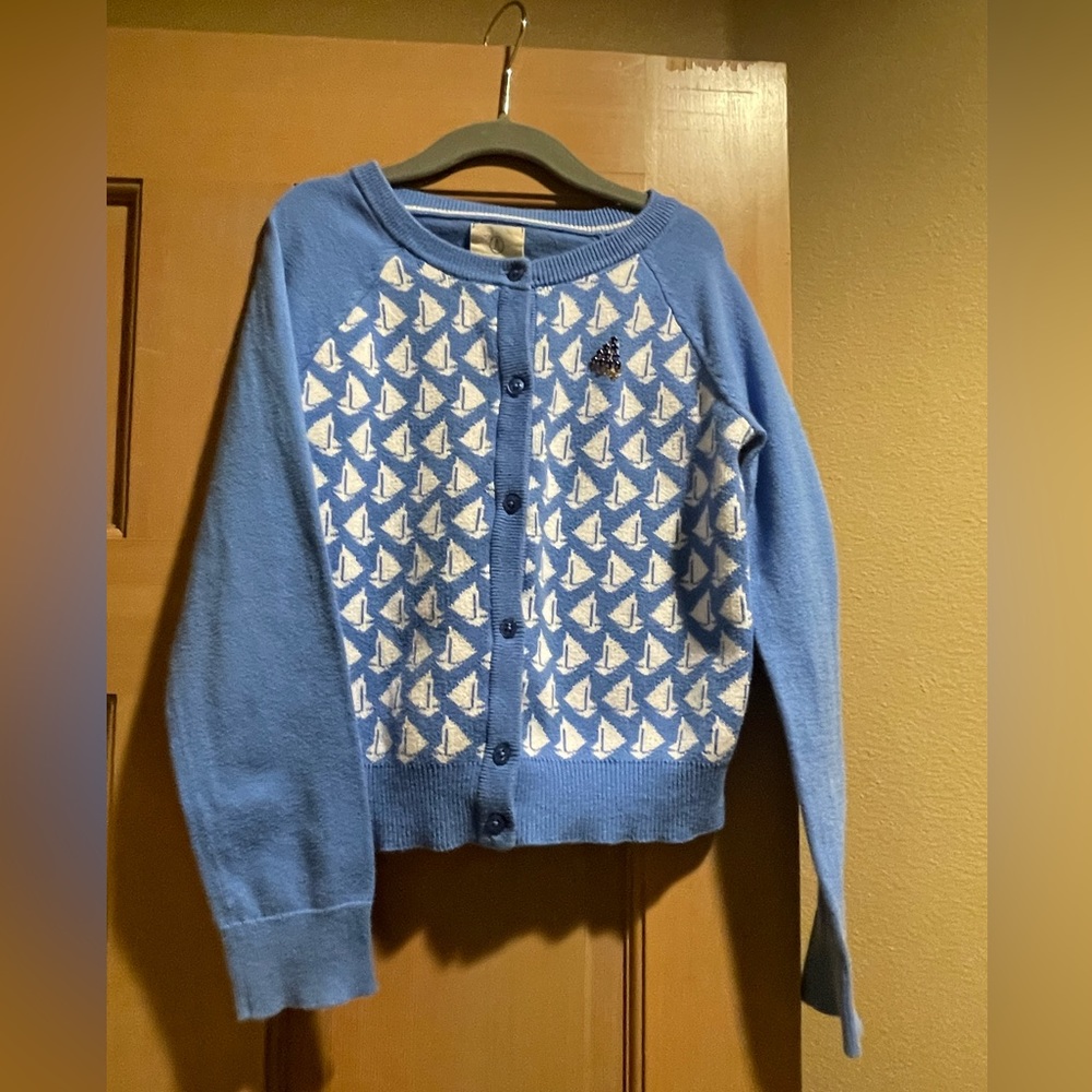 Lands End Nautical Sailboat Cardigan Size 7/8